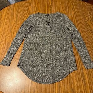 Rock & Republic Black & White Lightweight Sweater Tunic Lace Up Neck Sz Sm